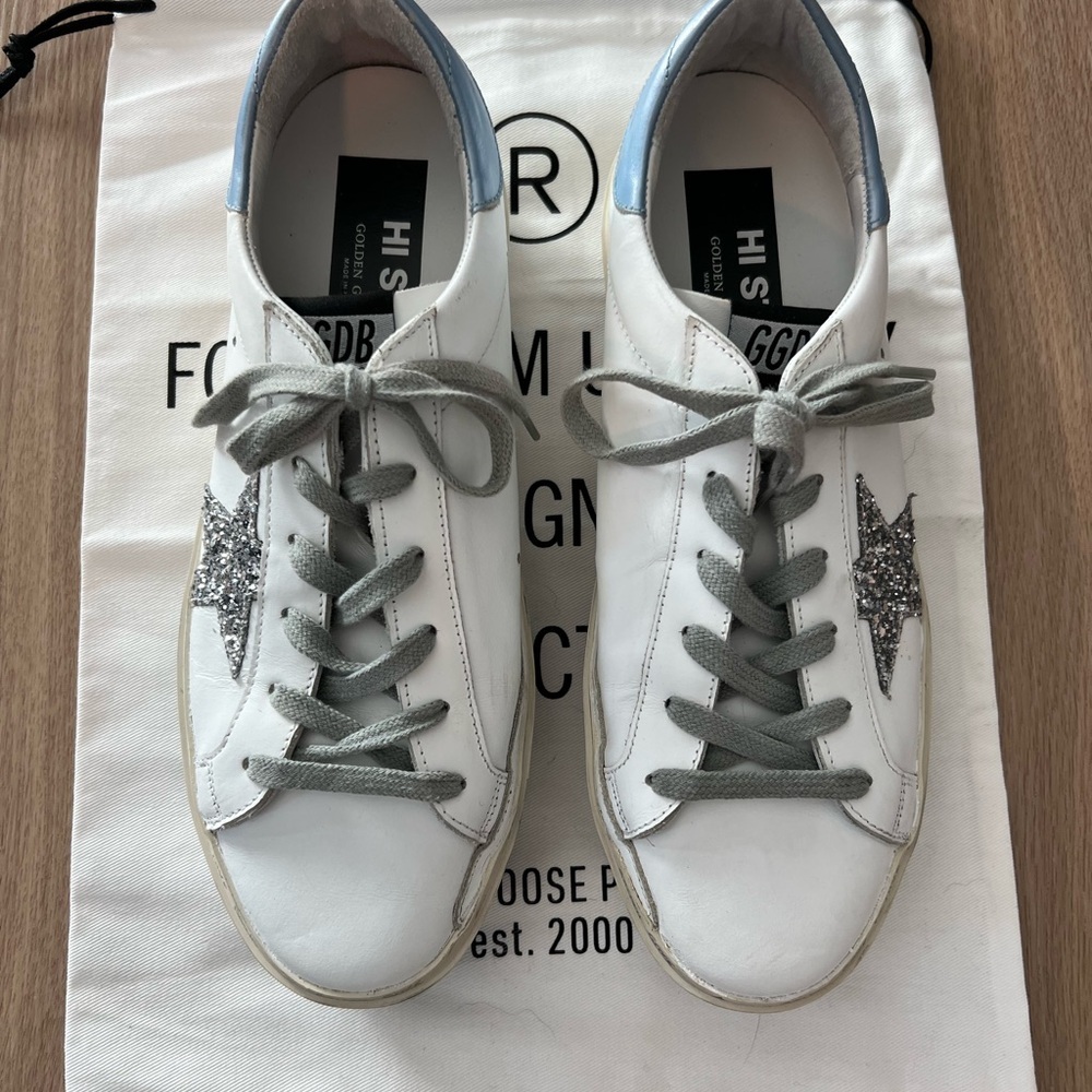 Golden Goose White Sneakers with Glitter Star